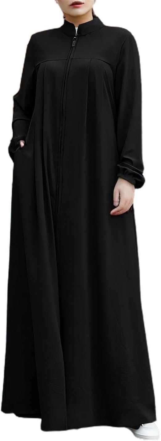 51KJxZ6xlhL._AC_SX522_ Women’s Abaya Muslim Long Sleeve Front Zipper Dress Prayer Islamic Clothes with Pockets - Image 1