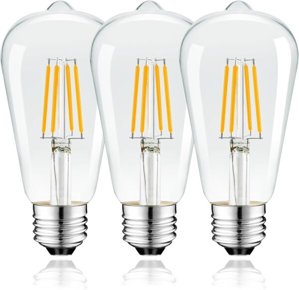 3-Pack Vintage LED Filament Bulbs, 2.5W (250 Lumens), 2200K Warm White, E26 Base, ST19 Decorative Edison Style