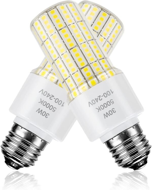 2-Pack High Brightness LED Light Bulbs, 30W (3750 Lumens), 5000K Cool Daylight, Waterproof IP67, E26/E27 Base, A19 Shape