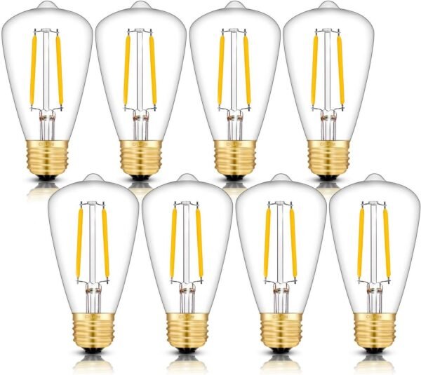 8-Pack Vintage LED Edison Filament Bulbs, 2W (300 Lumens), 3000K Soft White, Dimmable, E26 Base, ST19 Decorative Clear Glass