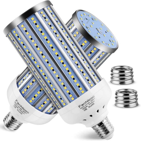 2-Pack High Brightness LED Corn Light Bulbs, 60W (6000 Lumens), 6500K Cool Daylight, E26/E27 Base, 360° Wide Beam for Indoor & Outdoor Use